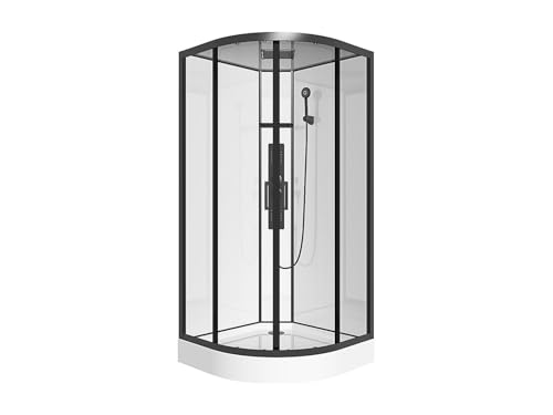 Vente-unique - Cabina de ducha de hidromasaje en cuarto de cÌrculo - Ancho 90 x Prof. 90 x Alt. 215 cm - SOLENA
