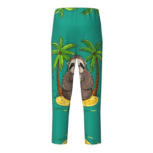 Pajama Pants Pajama Bottoms with Elastic Waistband Sleepwear Lounge Pants, Sloths Drinking Palm Trees2