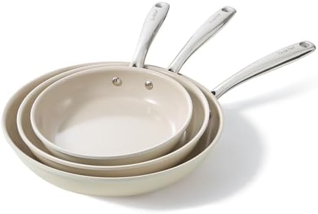 Redchef Pfannenset Keramik Induktion, Antihaft Bratpfannen 20 24 28 cm für alle Herdarten, PTFE-frei PFAS-frei PFOA-frei, Induktionsgeeignet, Backofenfest, Spülmaschinenfest (beige