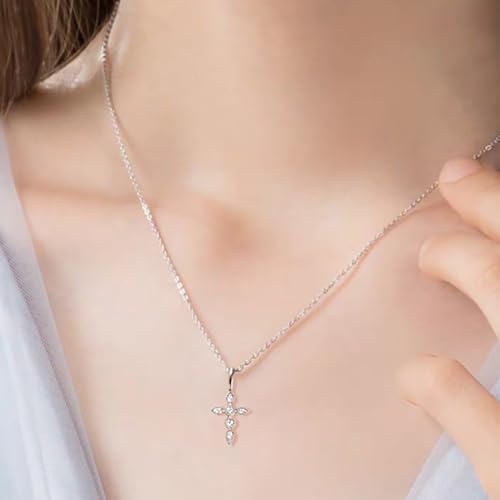 14K Gold Cross Diamond Necklace for Women, VVS2 Round-Cut Clarity Diamond Pendant, Birthday Gifts for Her(Chain Length: 15.75+1.97 inches)4