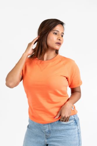 Image of Women French Terry Raglan Crew Neck | 100% Cotton Stylish Casual Comfortable Regular Fit Solid Half Sleeves Round Neck T-Shirt for Women