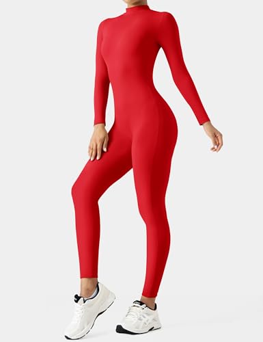 Image of speerise Women Bodysuit Rompers Long Sleeve Jumpsuits Leotards One Piece Tummy Control Yoga Workout Outfits
