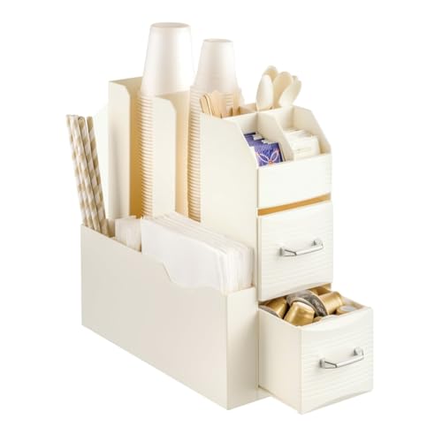 Wintem - Portacapsule 9 Scomparti e 2 Cassetti - Fino a 60 Capsule e 20 Cialde - Porta cialde caffe - Salvaspazio, Multiuso, Pratico - 13,9x31x28,7cm - Ideale per Cucina, Ufficio o Soggiorno - Bianco