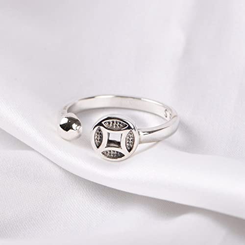 Bague en argent S925 ajustable au style rétro pour femme élégante