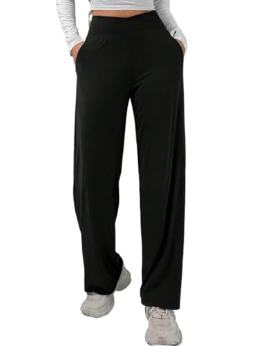 Women Casual Lightweight Pants Long Wide-Leg Pants with Cross High Waist