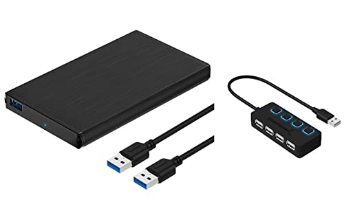 Caja externa USB 3.0 para disco SATA 2.5 con Hub USB 2.0 miniatura 1