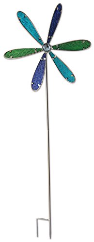 Sunset Vista Designs Wind Spinners Colorful Glass and Metal Outdoor Décor Decorative Garden Stake, 39-Inches, Blue/Green/Purple