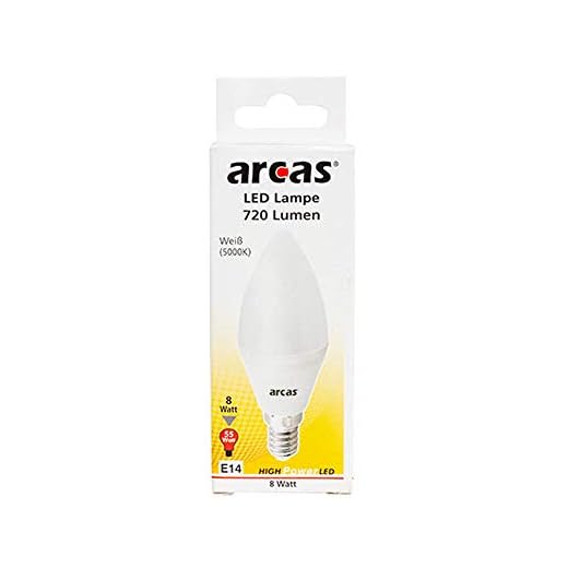 Arcas - Bombilla LED (E14, 8 W, 5000 K, 6 W, plástico), diseño de vela, color blanco