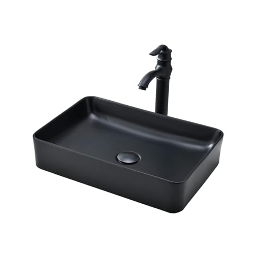 20 Inch Bathroom Vessel Sink and Faucet Combo black -VOKIM