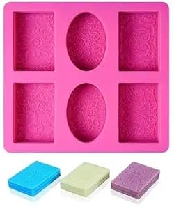 Silicone Soap Mould, 6 Cavity Floral Pattern, Rectangle and Oval Shape, Pink, for Handmade Soap Making-image-17