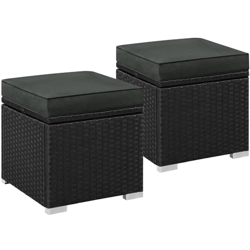 Yaheetech Poufs en Rotin pour Extérieur 2 pcs, Lot de 2 Ottomanes de Jardin en Rotin de Rangement avec Coussin 40 x 40 x 41 cm pour Amenagement Balcon Terrasse Noir/Gris