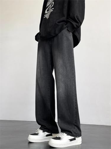 Men's Spring Summer Jeans, Korean Fashion, Black Blue, Wide Leg, Loose Straight Denim Pants4