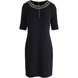 Vince Camuto Women's Short Sleeve Embellished Neck Cocktail Dress, Black, 4