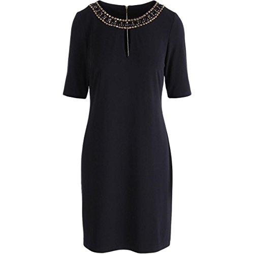 Vince Camuto Women's Short Sleeve Embellished Neck Cocktail Dress, Black, 4 #TOP16