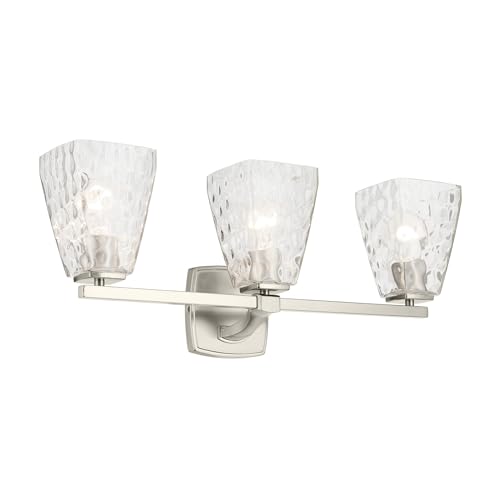 Image of Kichler Marant 21.25 inch 3-Light Bathroom Vanity Light Fixture with Clear Water Glass in Brushed Nickel for Over Mirror, Modern Steel Frame (21.25 inch W x 9.5 inch H), 55216NIWTR