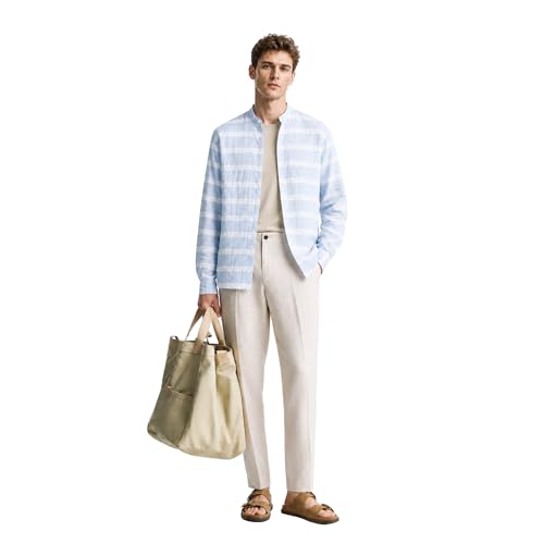 Image of Men Striped Casual Shirt | Full Sleeve Mandarin Collar Shirt for Men | Lightweight Relaxed Fit Stylish Shirts | Comfortable Everyday Wear for Mens