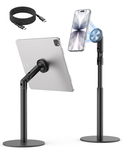 QJYKIONE Tablet Magnetic Stand for iPadiPhone All 9-17 Height Adjustable Taller Arm Holder Overhead Angle Phone Desk Mount Office Accessories Gifts [Magnetic Ring/Disc]