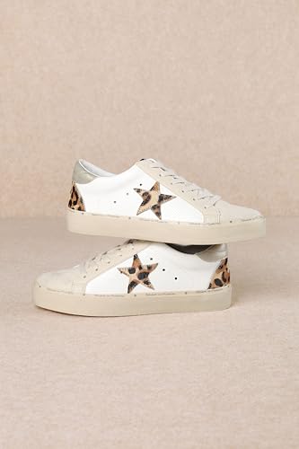 Image of Mi.iM Gaby Rubber Sole Lace-up Snake Print Suede Star Sneakers (Beige (Leopard Star), US Footwear Size System, Adult, Women, Numeric, Medium, 9)