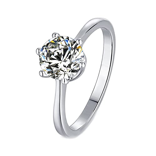 Bague moissanite solitaire à 6 broches en argent 925 pour anniversaire de mariage