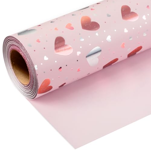 Wikadlik Roségold und Silber Herz-Geschenkpapierrolle - 43cm x...