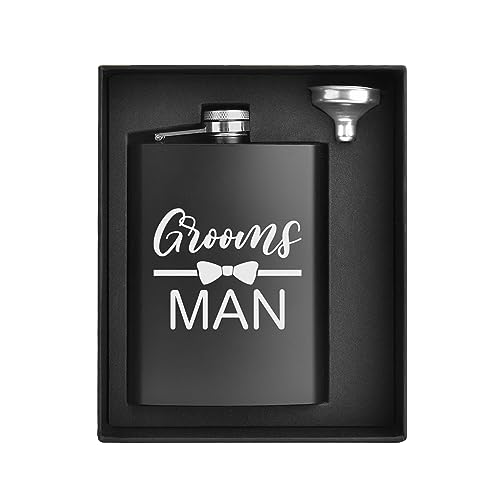 ELEGANTPARK Groomsman Gifts 8 oz Engraved Groomsman Flask for Wedding Black