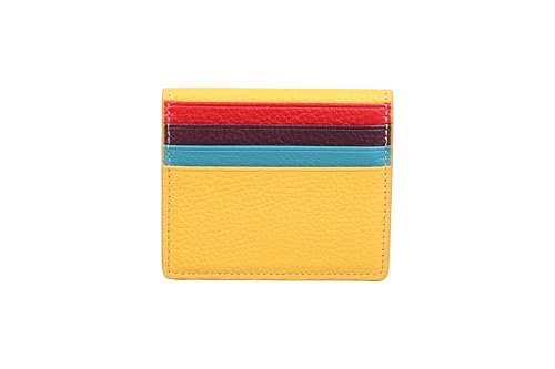 grande 762 Genuine Leather Card Holder For Men Slim Minimalist Card Case Small Magnetic Wallet - Yellow Multicolor2