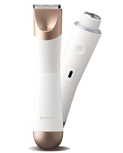 Bikini Trimmer for Women, 2 in 1 Electric Shaver for Women, Pubic Hair Trimmer Waterproof IPX7 with LED, Bikini Razor for Leg Arm Underarm Bikini Area, Pull Bows Gift Box for Friends - Shell White