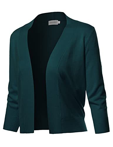 Women's Solid Open Front Soft Stretch 3/4 Sleeve Layer Short Cardigan