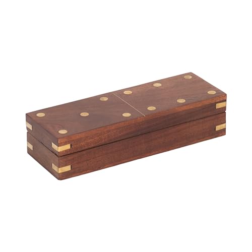 Caja de dominó de madera, 8 x 3 pulgadas, marrón miniatura 6