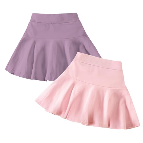 Image of Neutocd Toddler Little Girls Skirts Skorts Elastic Flared Plain Pleated Tennis Skater Skirts for Girls Kids Built in Shorts