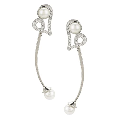 American Diamond CZ Traditional Rhodium Plated White Brass Stud Earrings for Women Deal