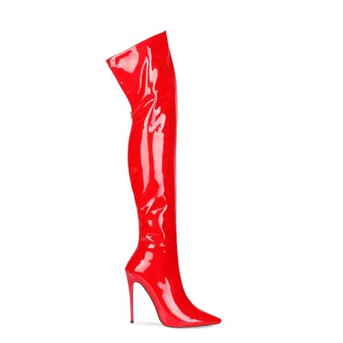 Image of Thigh high boots for women striped Back zipper Burgundy Zebra Print Over the knee Sexy gold white pointed toe Cow Print leopard Magenta stiletto heel