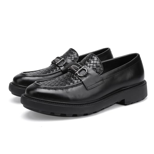Men's Woven Dress Shoes Leather Casual Slip On Breathable Penny Loafers for Men
