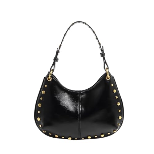 Studded Shoulder Purse for Women Gold Stud Faux Leather Saddle Bag Punk Streetwear Vintage Handbags