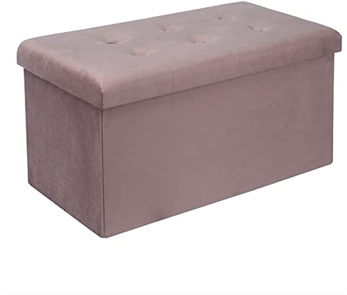 Tabouret de rangement pliable en velours rose pour optimiser l'espace - 2