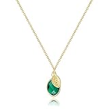 Me&Hz 14K Gold Filled May Birthstone Necklace Engraved Initial S Necklace for Women Mom Daughter Grandma Emerald Green Crystal Initial Pendant Necklace Birthday Christmas Mother’s Day Gift