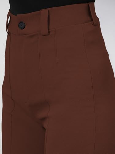 Image of Women's High Waist Formal Straight Fit Trousers Premium Stretch Office Pants Front Pleated Design Smart Workwear Bottom for Office, Casual & Business Wear