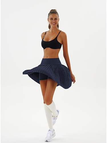 Redqenting Saias de tênis plissadas com shorts internos de cintura alta para mulheres com bolsos, sh