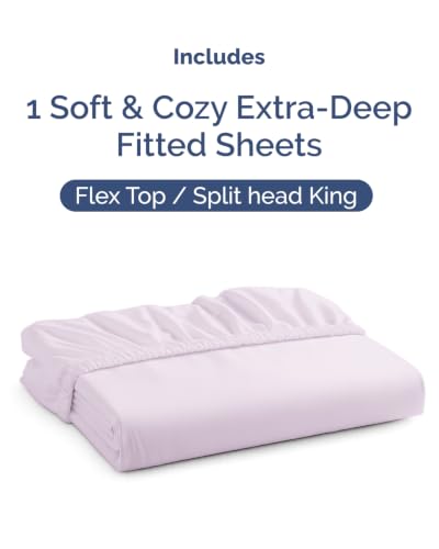 Image of Extra Deep Flex Top Split Head King Fitted Sheet - Hotel Luxury Single Fitted Sheet Only - Easily Fits 18 inch to 24 inch Mattress - Ultra Soft, Wrinkle Free w /Extra Deep Pockets - Light Lavender