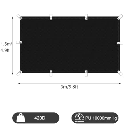 Bâche imperméable d'extérieur noire 1,5x3m abri camping 420D
