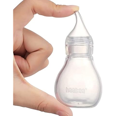 haakaa Silicone Nasal Aspirator Baby| Safe Baby Nose Cleaner| Easy-Squeeze Nose & Ear Bulb Syringe, Baby Nose unblocker, 0m+ Newborn,Toddler -Transparent Cover