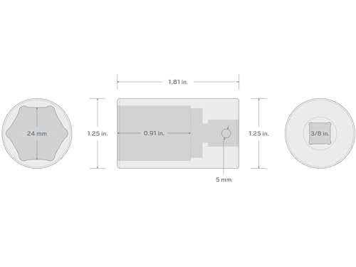 Image of TEKTON 3 /8 Inch Drive x 24 mm Semi-Deep 6-Point Impact Socket | SID14124