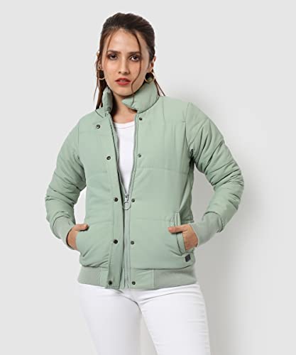 Image of PINACOLADA Women's Pink Puffer Regular Fit Bomber Jacket For Winter Wear | Standing Collar | Full Sleeve | Buttoned | Casual Jacket For Woman & Girl | Western Stylish Jacket For Women
