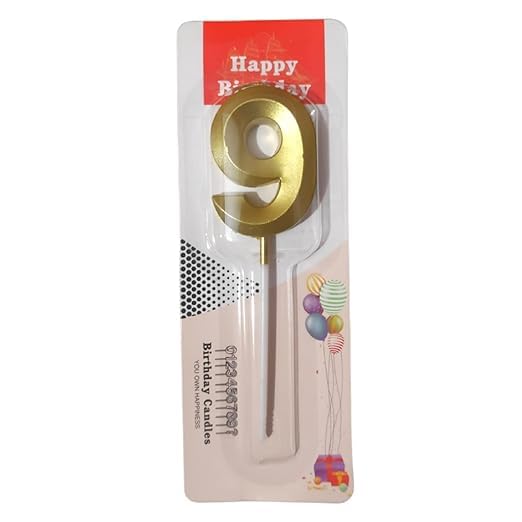 Image of ToyUniverse Number 9 Gold Candle | Nine Number Candle for Ninth Birthday, Anniversary, Surprise Party Cake Decoration (Pack of 1)