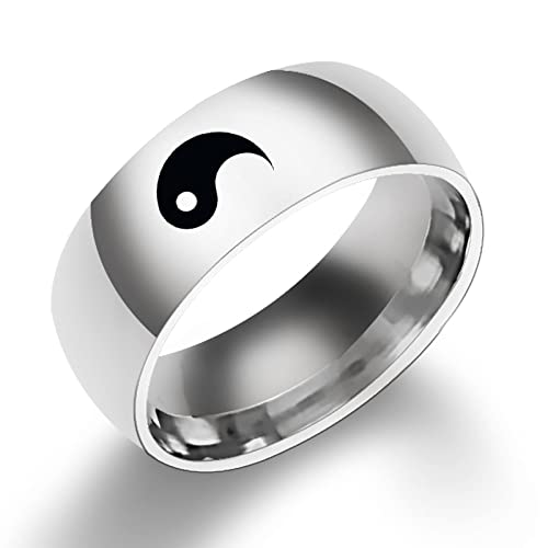 Colorful Bling Yin Yang Matching Ring Tai Chi Balance Stainless Steel Ring Friendship Bff Gift For Best Friend Lover-Size 8 #TOP4