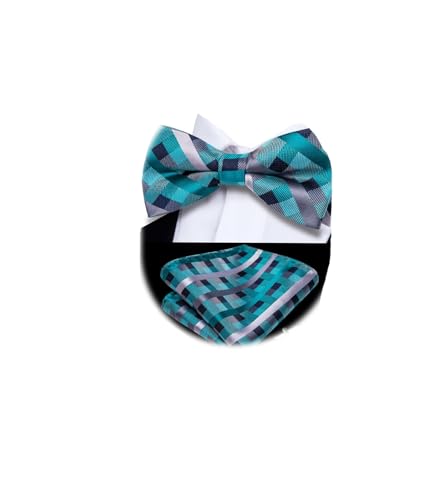 Image of Dubulle Mens Paisley Striped Bowtie Set Pre-tied Bowtie for Men and Pocket Square Set Wedding Business