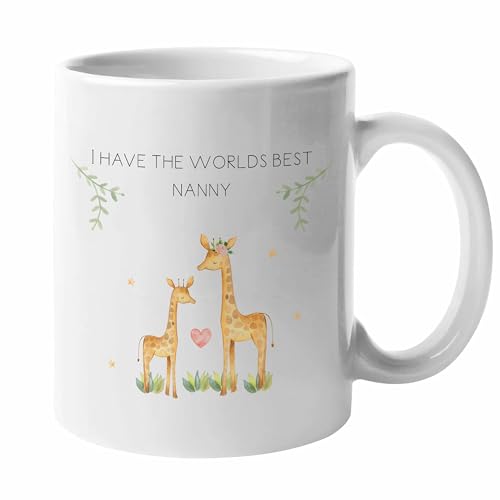 I Have The Worlds Best Nanny Mug 11oz Ceramic Mug with Giraffe Design | Cute Nanny Gift | Grandparent Mug | Thank You Nanny Present | Birthday Christmas or Mothers Day Gift | Handmade in UK