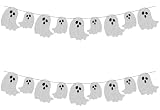 2pcs Halloween Hanging Ghost Banners - NO DIY - Pre-Strung Garland, Halloween Ghost Decorations for Haunted Houses Doorways Party Wall Fireplace
