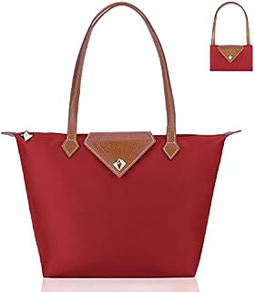 BOJLY Tote Bags for Women Stylish Waterproof Nylon Ladies Shoulder Bag Top Handle Handbag Folding Beach Travel Bag for Work,Shopping, School Black Small