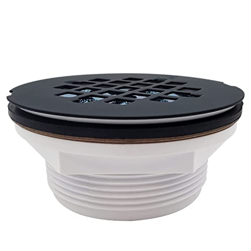 Westbrass D206P-2-62 2" No-Caulk PVC Compression Shower Drain with 4-1/4" Round Grid Cover, Matte Black (2-Pack)